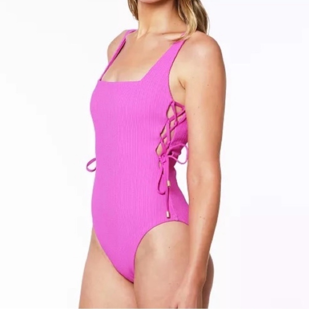 Sanctuary Sandbar Solids Lace Up One Piece Swimsuit, Size Small (v)